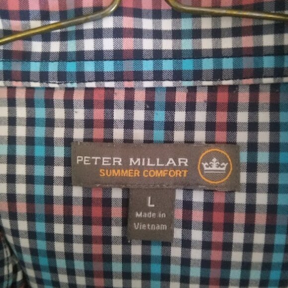 PETER MILLAR | Summer Comfort Performance Sport Blue Pink Button Down Shirt L - Picture 12 of 13